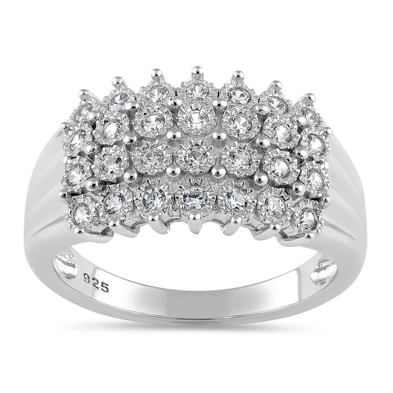 Sterling Silver 4 Row CZ Pave Ring