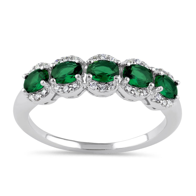 Sterling Silver Elegant Quintuple Oval Green CZ Ring