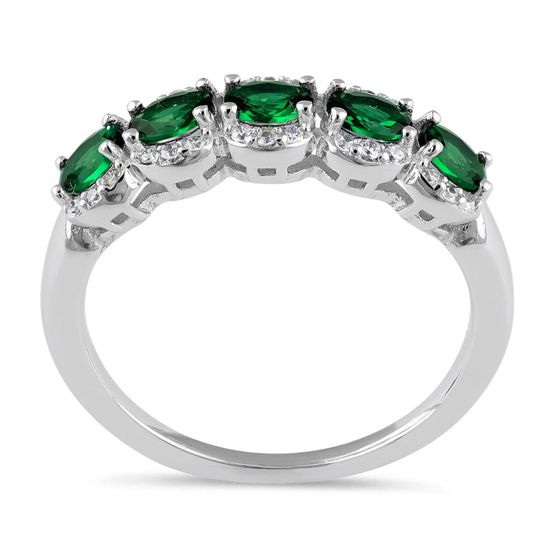 Sterling Silver Elegant Quintuple Oval Green CZ Ring