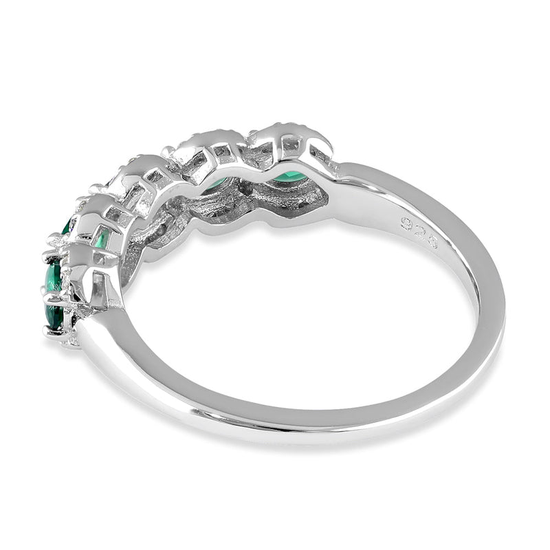 Sterling Silver Elegant Quintuple Oval Green CZ Ring