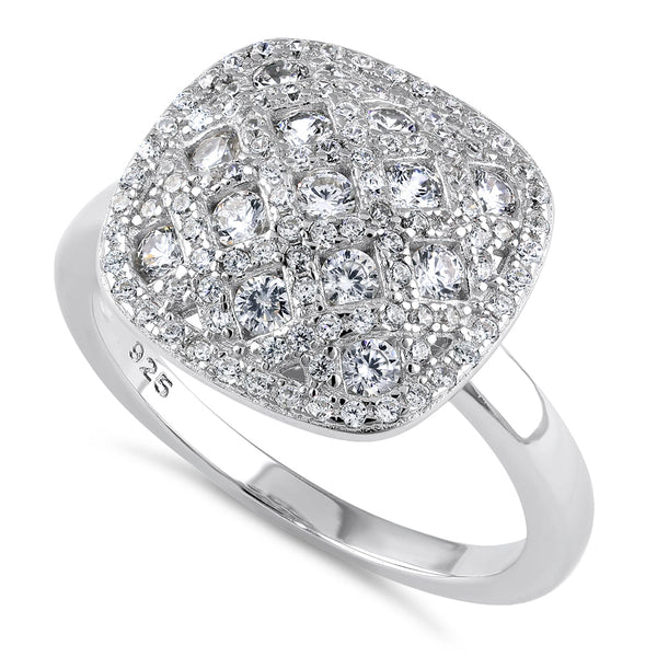 Sterling Silver 14.0mm Cushion CZ Cluster Ring