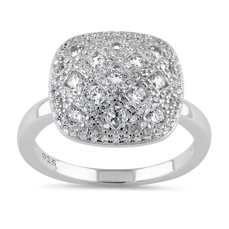 Sterling Silver 14.0mm Cushion CZ Cluster Ring