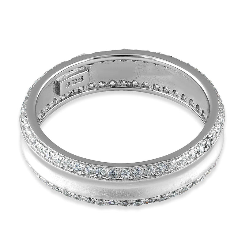 Sterling Silver Matte Line CZ Wedding Band Ring