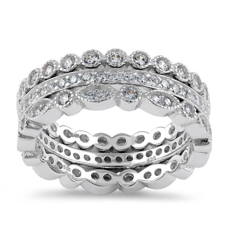 Sterling Silver 3 Piece Stackable CZ Ring