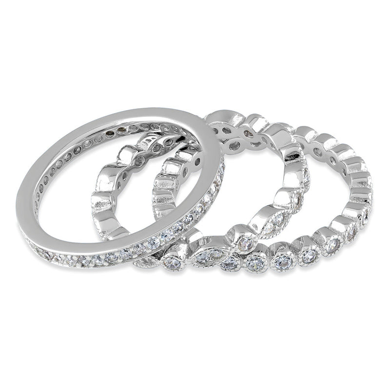 Sterling Silver 3 Piece Stackable CZ Ring