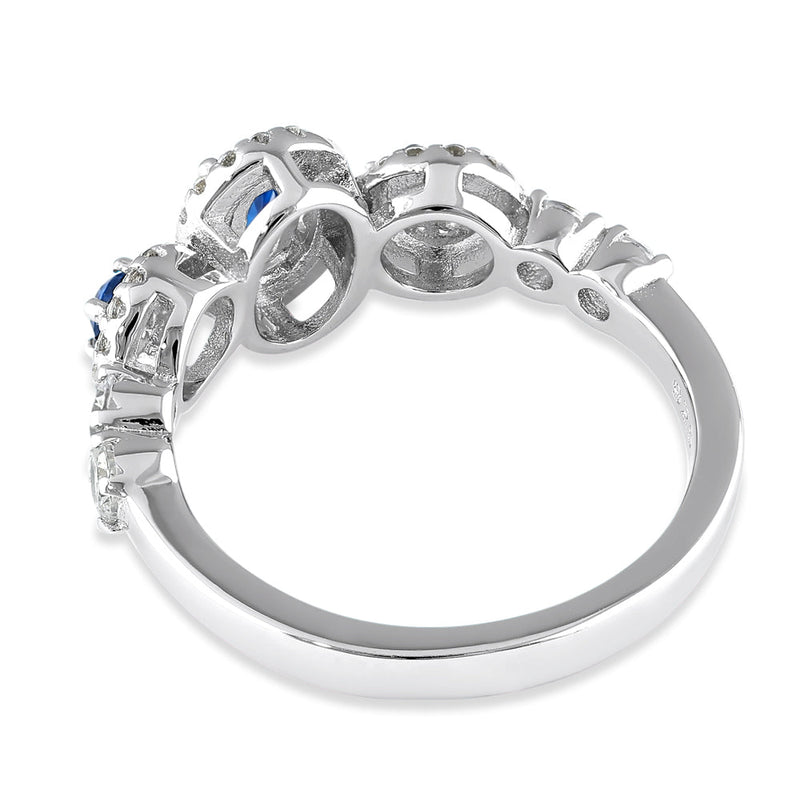 Sterling Silver Blue Sapphire Triple Halo CZ Ring