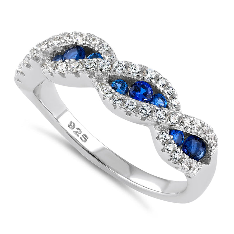 Sterling Silver Elegant Blue Wave CZ Ring