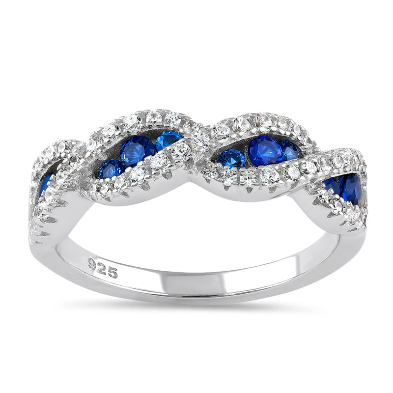 Sterling Silver Elegant Blue Wave CZ Ring