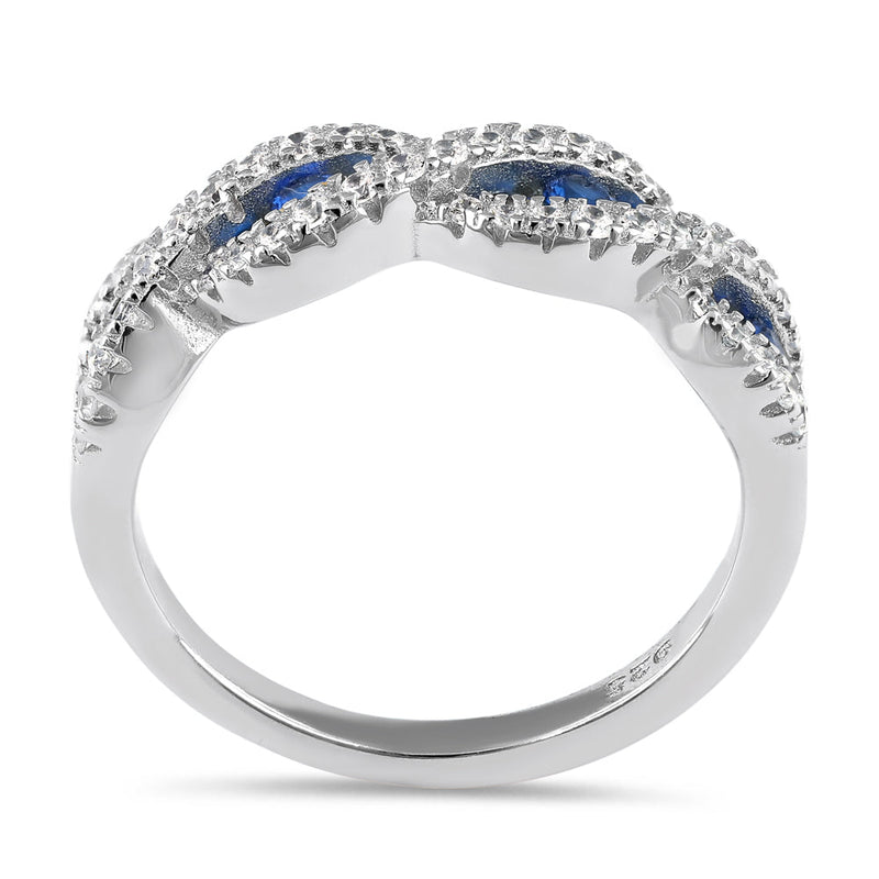 Sterling Silver Elegant Blue Wave CZ Ring