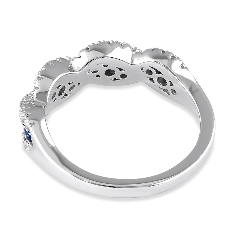 Sterling Silver Elegant Blue Wave CZ Ring