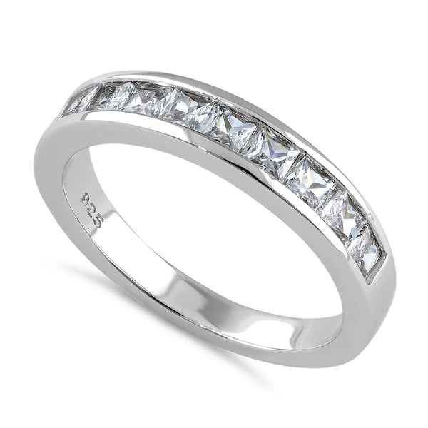 Sterling Silver Half Eternity Princess Cut CZ Band Ring