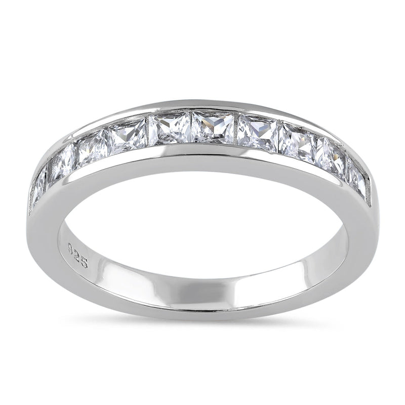 Sterling Silver Half Eternity Princess Cut CZ Band Ring