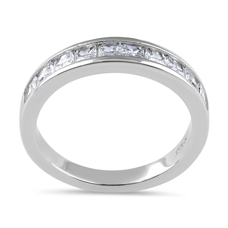 Sterling Silver Half Eternity Princess Cut CZ Band Ring