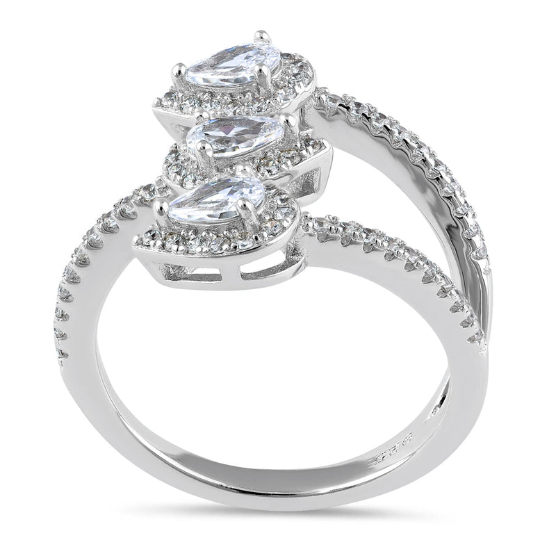 Sterling Silver Triple Pear Halo Wrap CZ Ring