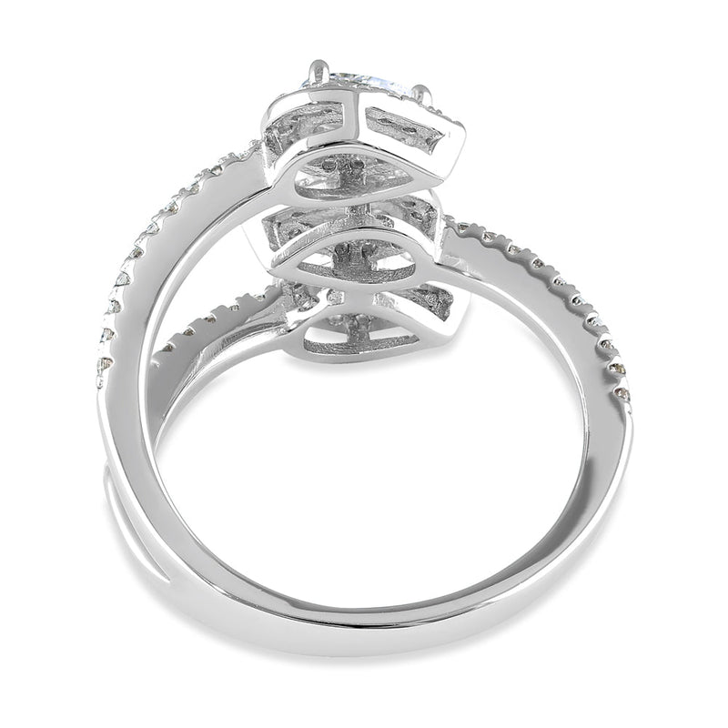 Sterling Silver Triple Pear Halo Wrap CZ Ring