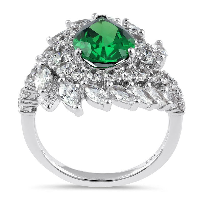 Sterling Silver Unique Emerald Pear Swirl CZ Ring