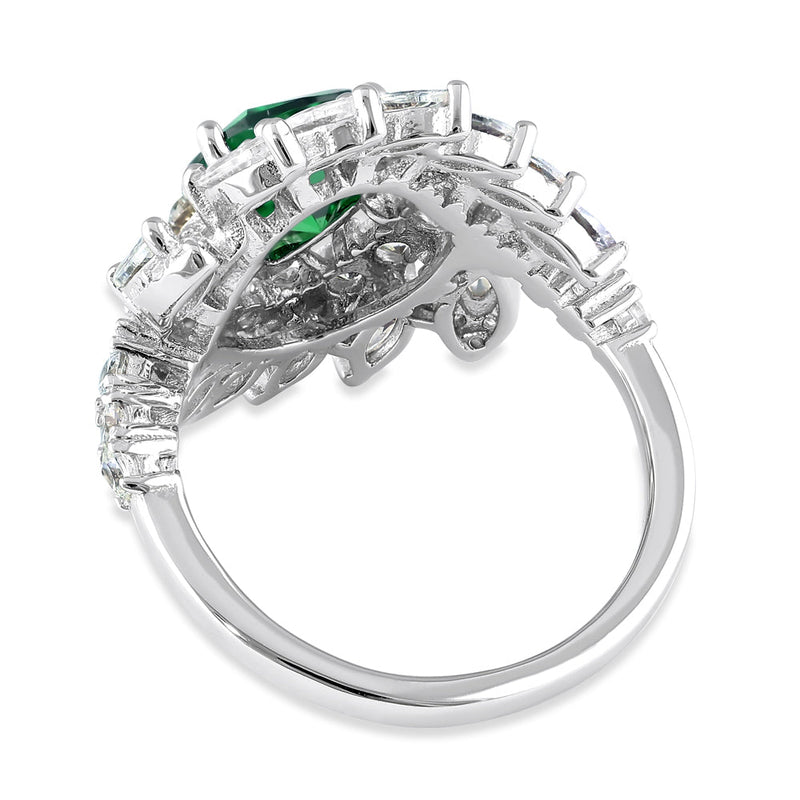 Sterling Silver Unique Emerald Pear Swirl CZ Ring