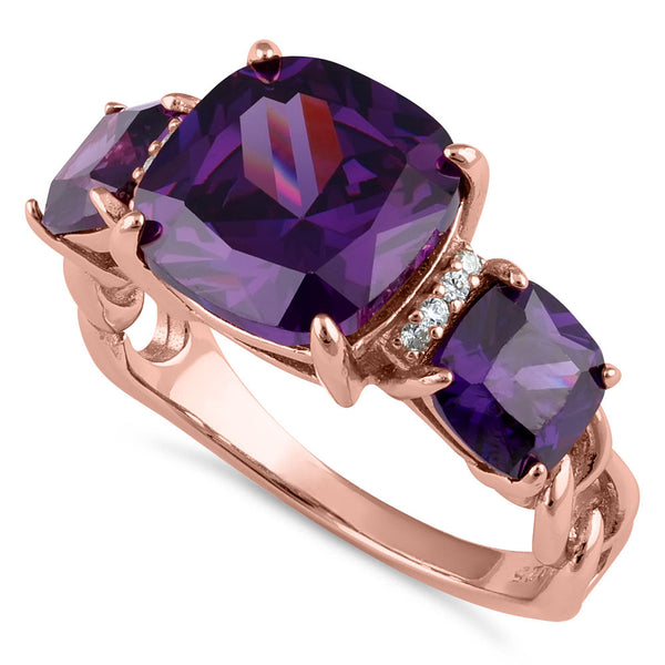 Sterling Silver Rose Gold Plated Cushion Amethyst CZ Ring