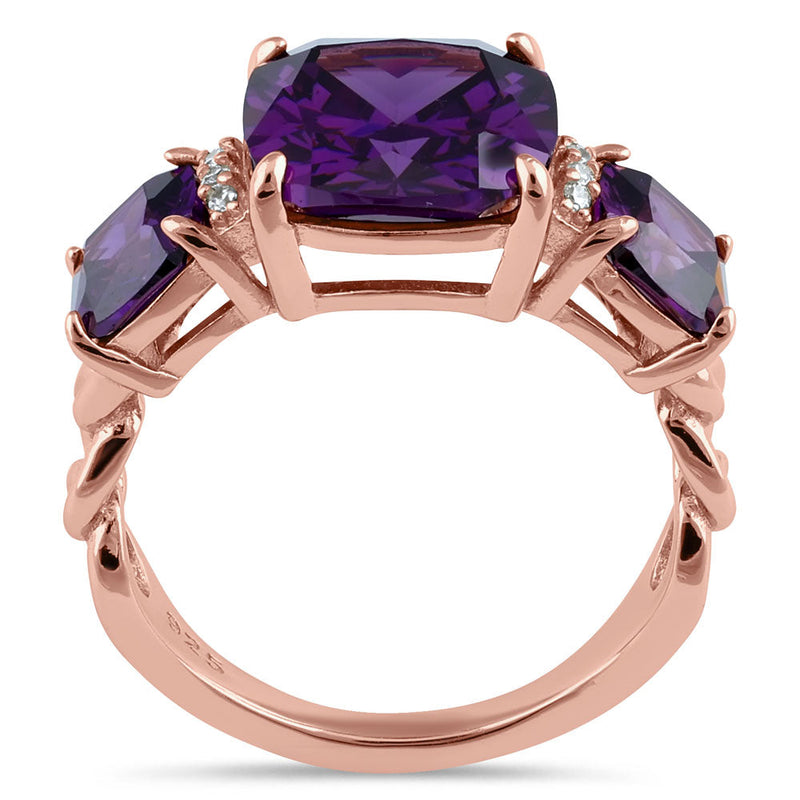 Sterling Silver Rose Gold Plated Cushion Amethyst CZ Ring