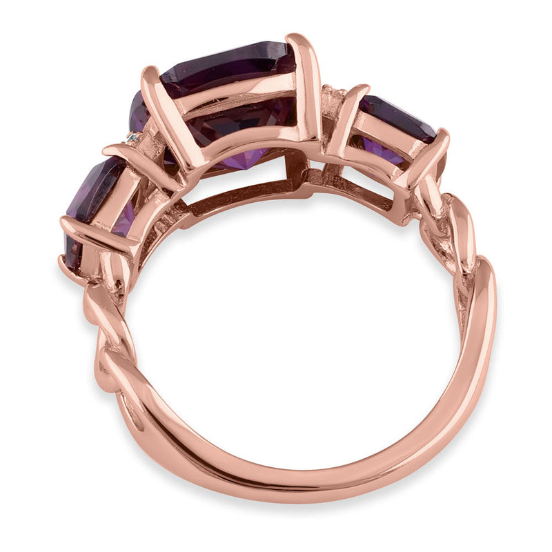 Sterling Silver Rose Gold Plated Cushion Amethyst CZ Ring