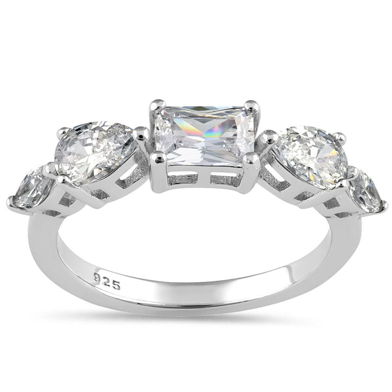 Sterling Silver Marquise Pear and Emerald Cut CZ Ring