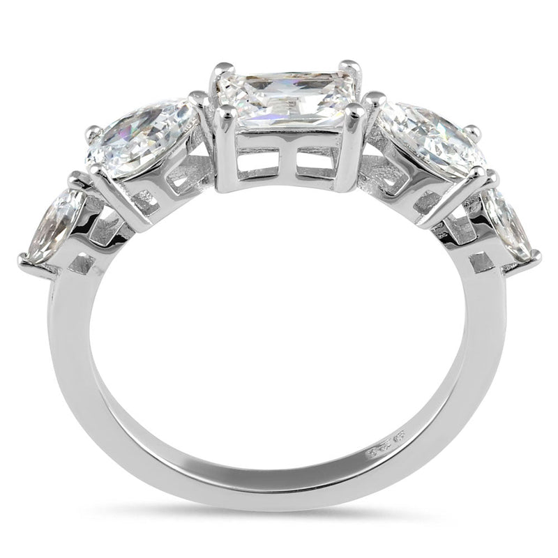 Sterling Silver Marquise Pear and Emerald Cut CZ Ring