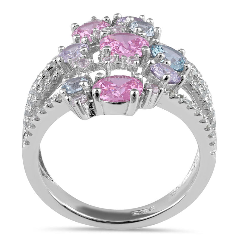 Sterling Silver Bulky Colorful Cluster CZ Ring