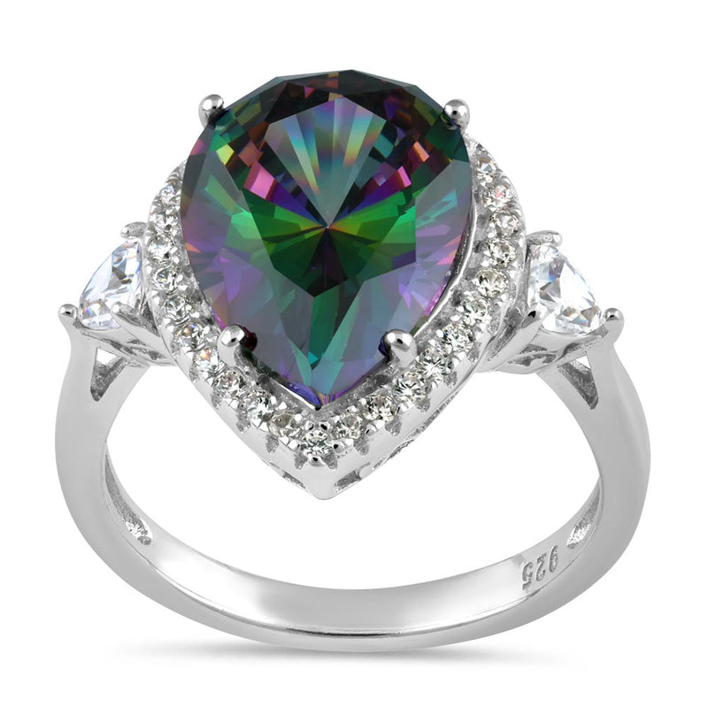 Sterling Silver Pear Halo Mystic CZ Ring