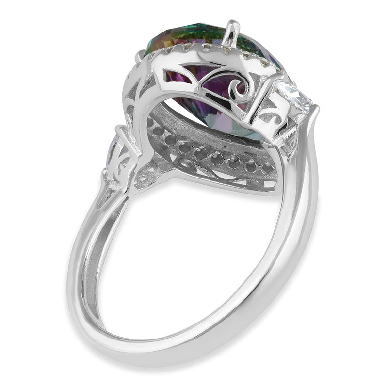 Sterling Silver Pear Halo Mystic CZ Ring