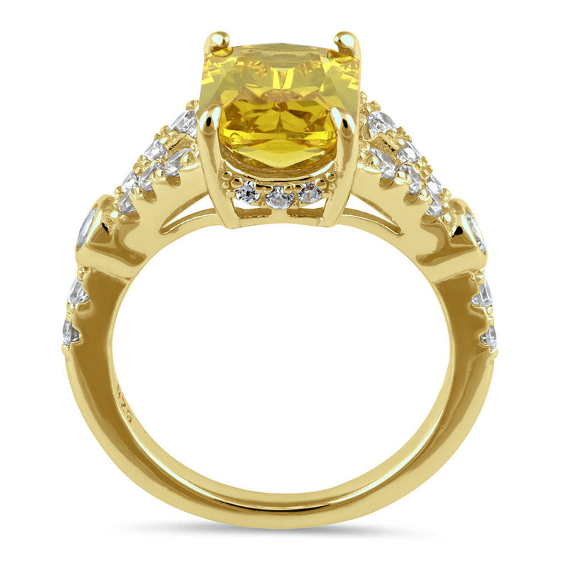 Sterling Silver Large Yellow Emerald Cut CZ Ring