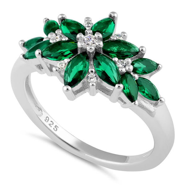 Sterling Silver Green Flower CZ Ring