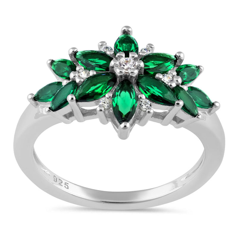 Sterling Silver Green Flower CZ Ring