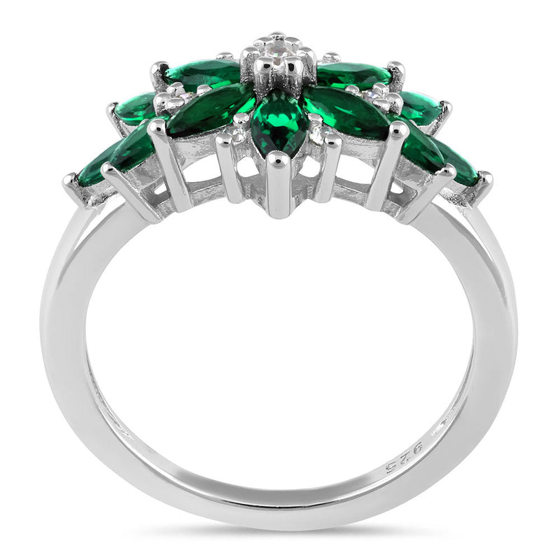 Sterling Silver Green Flower CZ Ring