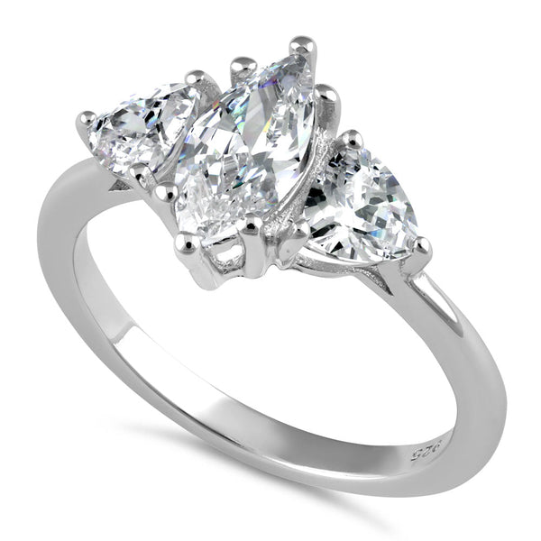 Sterling Silver Marquise Trillion Engagement CZ Ring