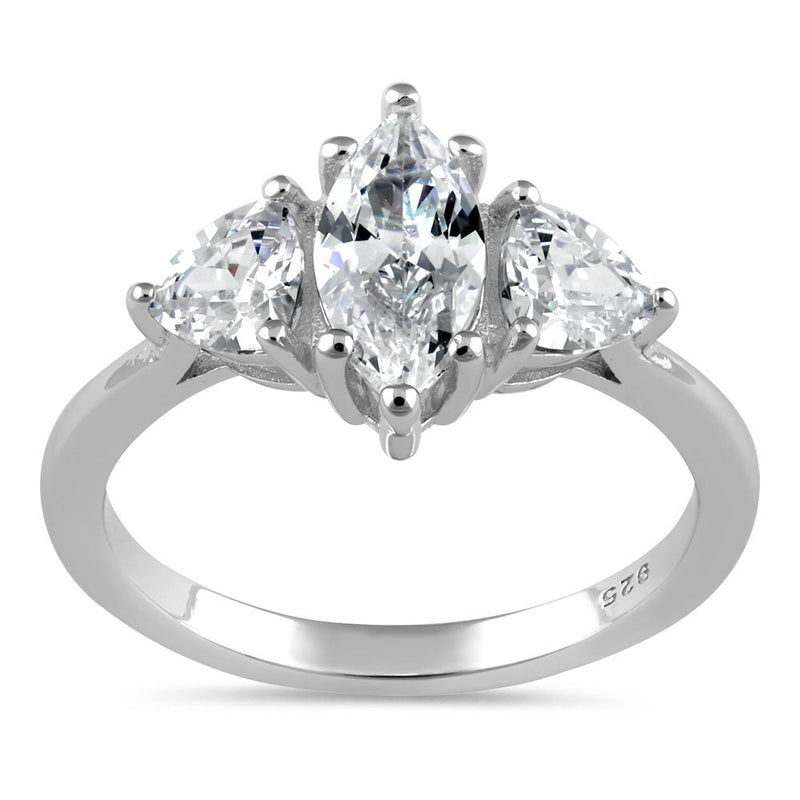 Sterling Silver Marquise Trillion Engagement CZ Ring