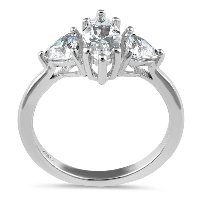 Sterling Silver Marquise Trillion Engagement CZ Ring