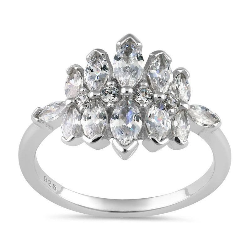 Sterling Silver Marquise Cluster CZ Ring