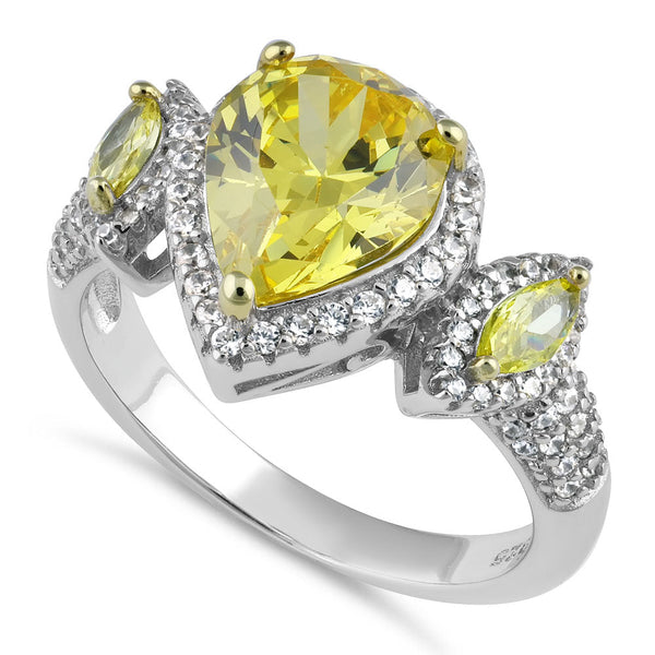 Sterling Silver Yellow Pear and Marquise Halo CZ Ring