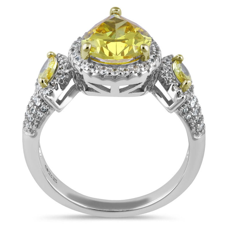 Sterling Silver Yellow Pear and Marquise Halo CZ Ring