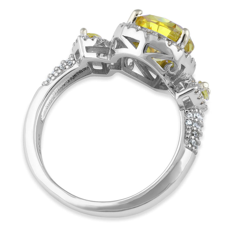 Sterling Silver Yellow Pear and Marquise Halo CZ Ring