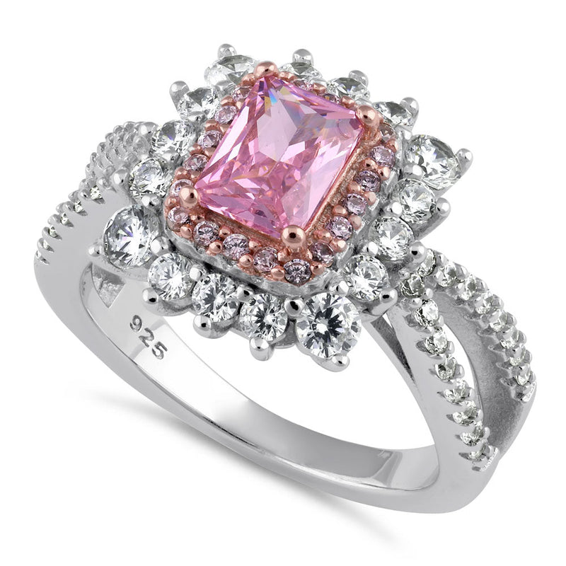 Sterling Silver Royal Pink Halo CZ Ring