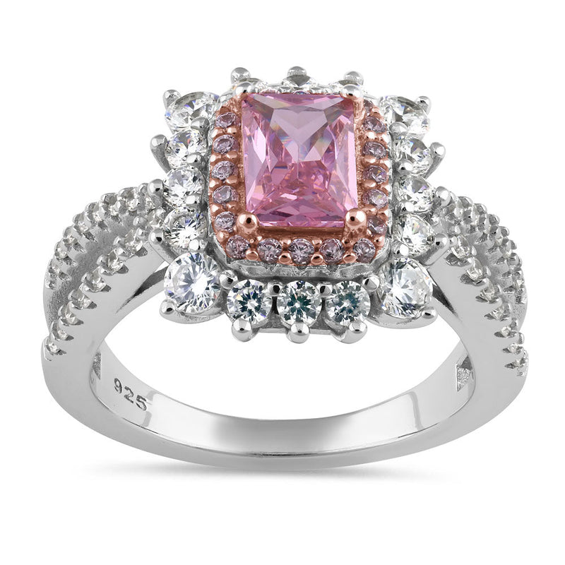 Sterling Silver Royal Pink Halo CZ Ring