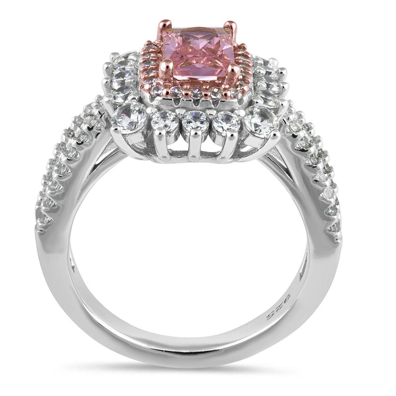 Sterling Silver Royal Pink Halo CZ Ring