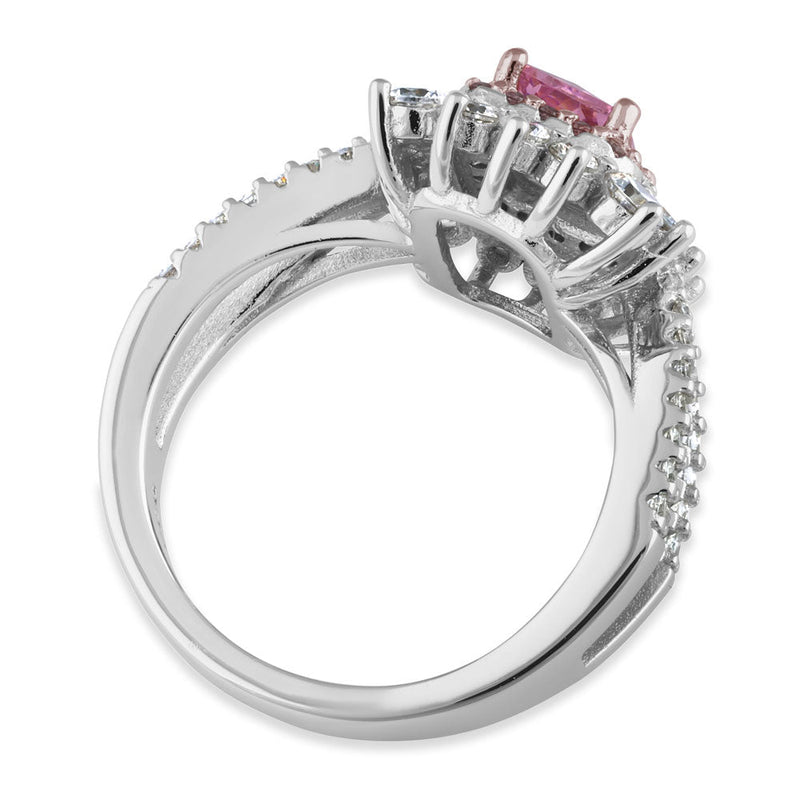 Sterling Silver Royal Pink Halo CZ Ring