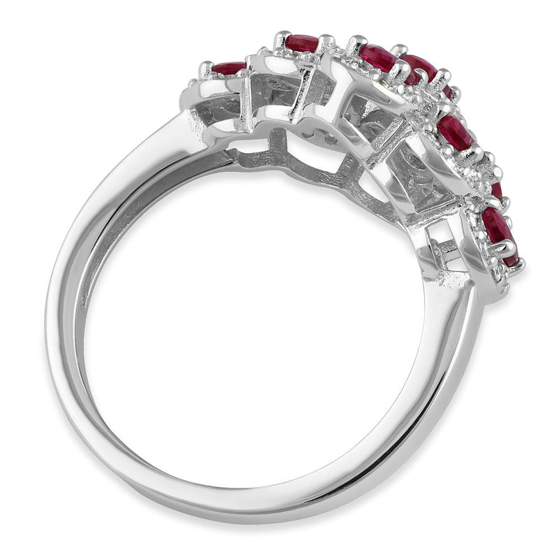 Sterling Silver Oval Ruby CZ Cluster Ring