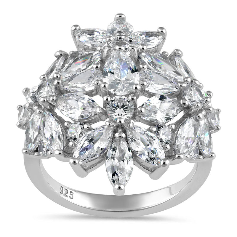 Sterling Silver Pear Marquise and Round CZ Ring