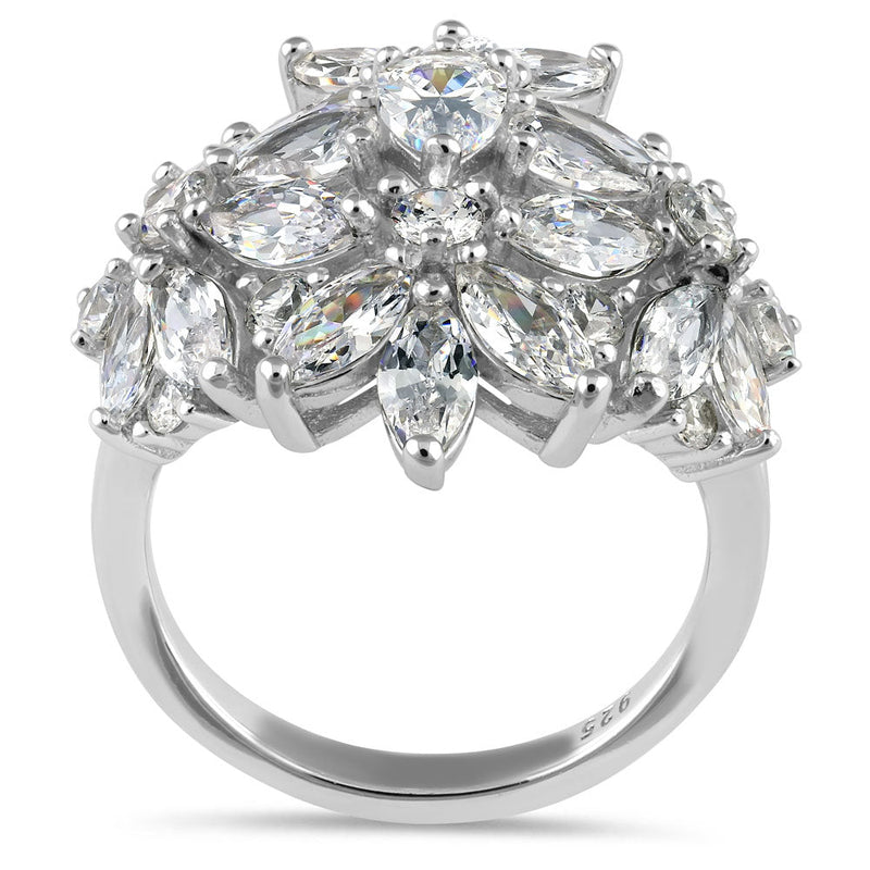 Sterling Silver Pear Marquise and Round CZ Ring