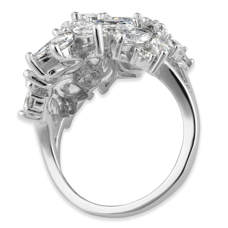 Sterling Silver Pear Marquise and Round CZ Ring