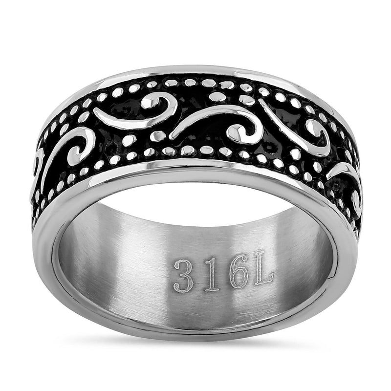 Stainless Steel Waive Pattern Band Ring