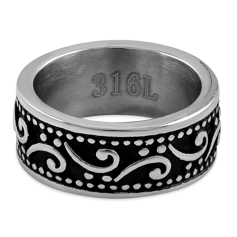 Stainless Steel Waive Pattern Band Ring